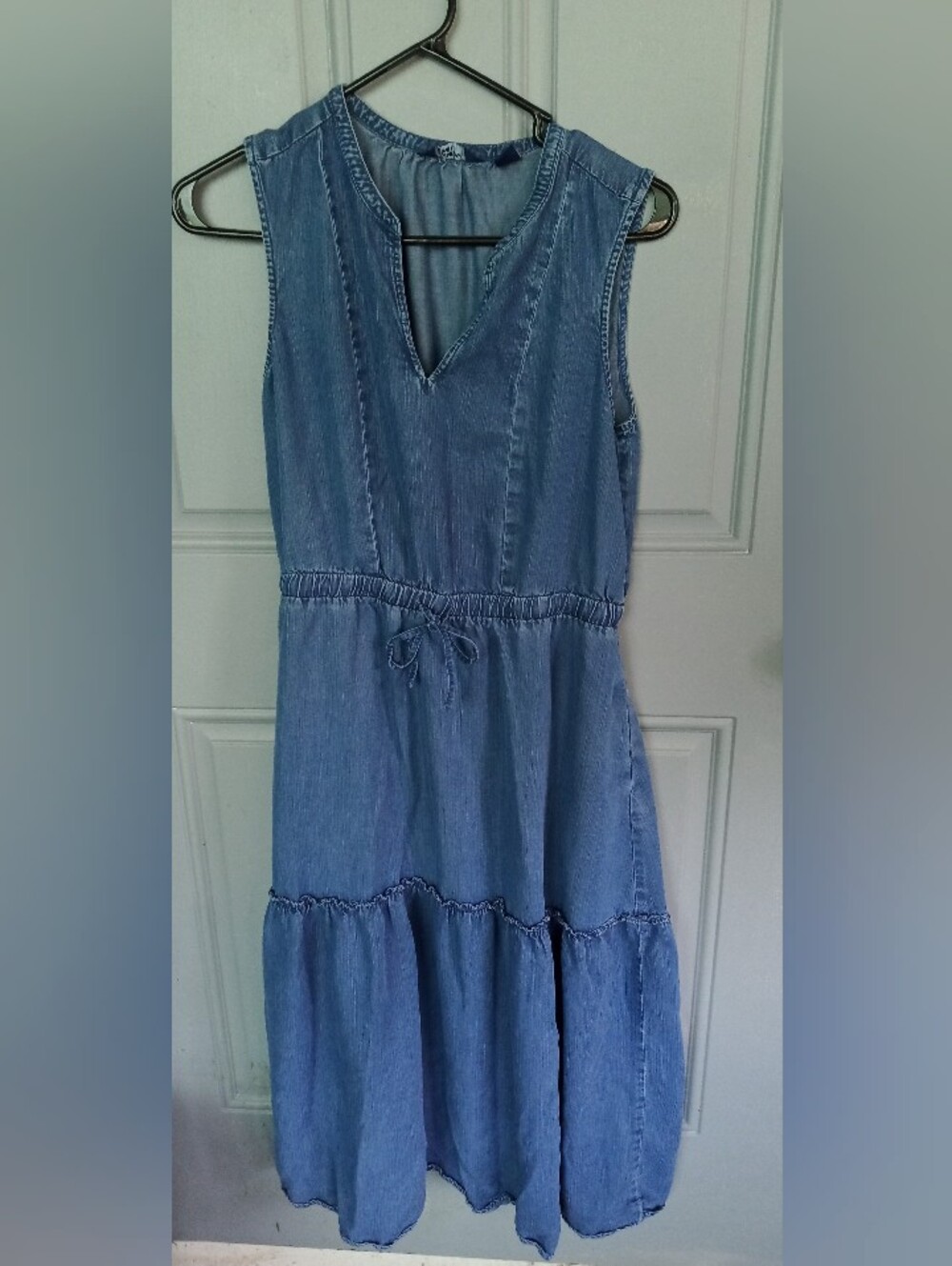 Lands' End Blue Sleeveless Denim-Style Midi Dress
